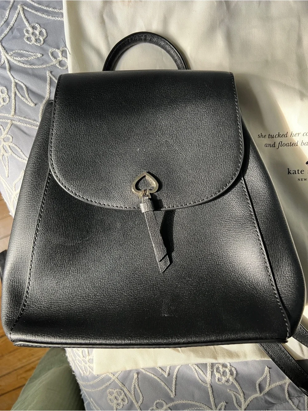 kate spade Black Leather Mini Backpack with Spade Lock
